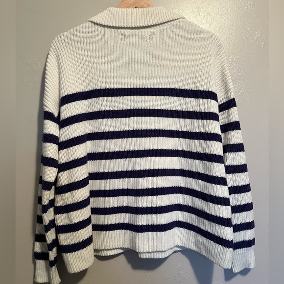 LOFT Women's Striped Sweater - Navy and White - Picture 9 of 10